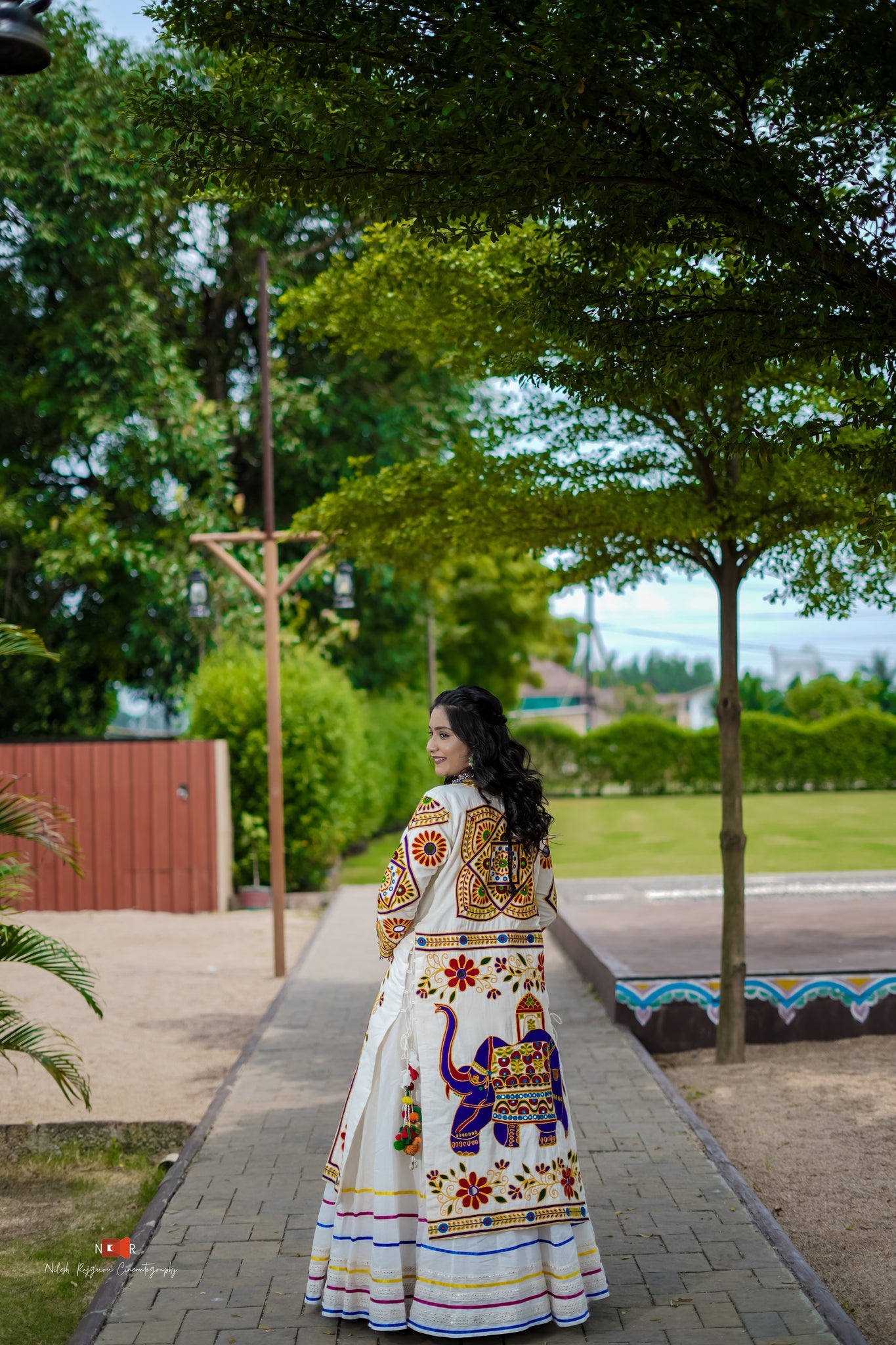 White,Royal Blue Lehenga