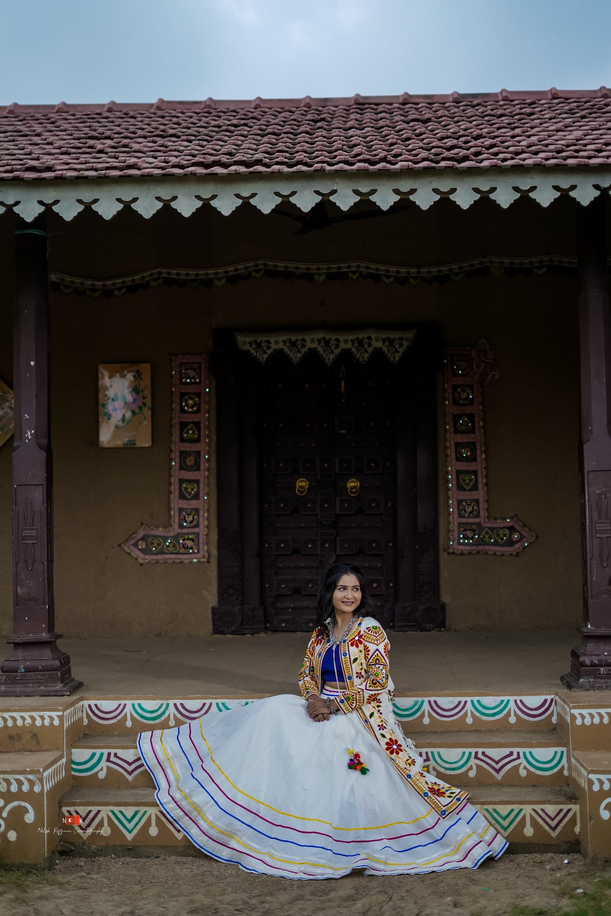 White and Blue Handwork Lehenga