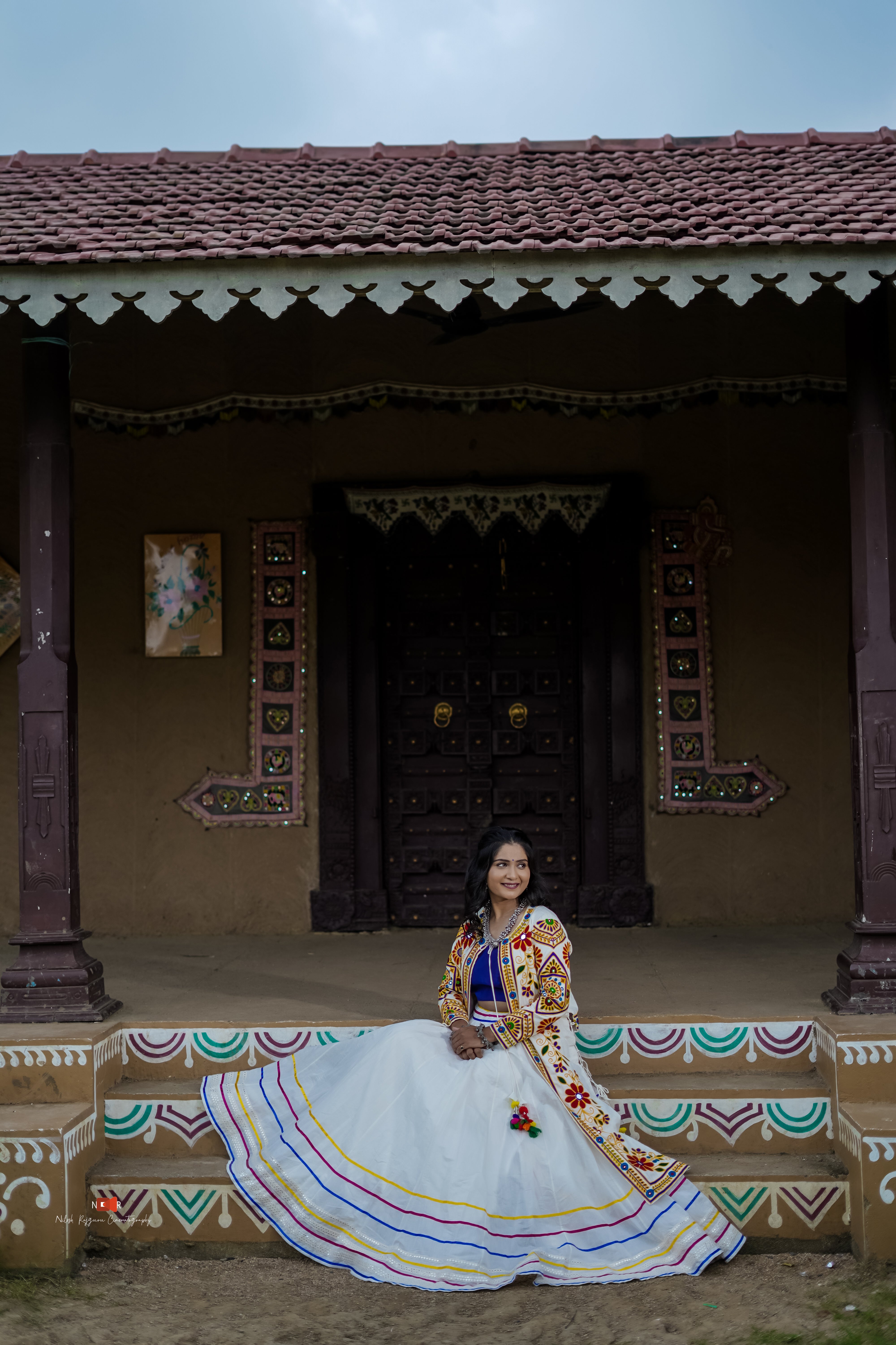 White and Blue Handwork Lehenga