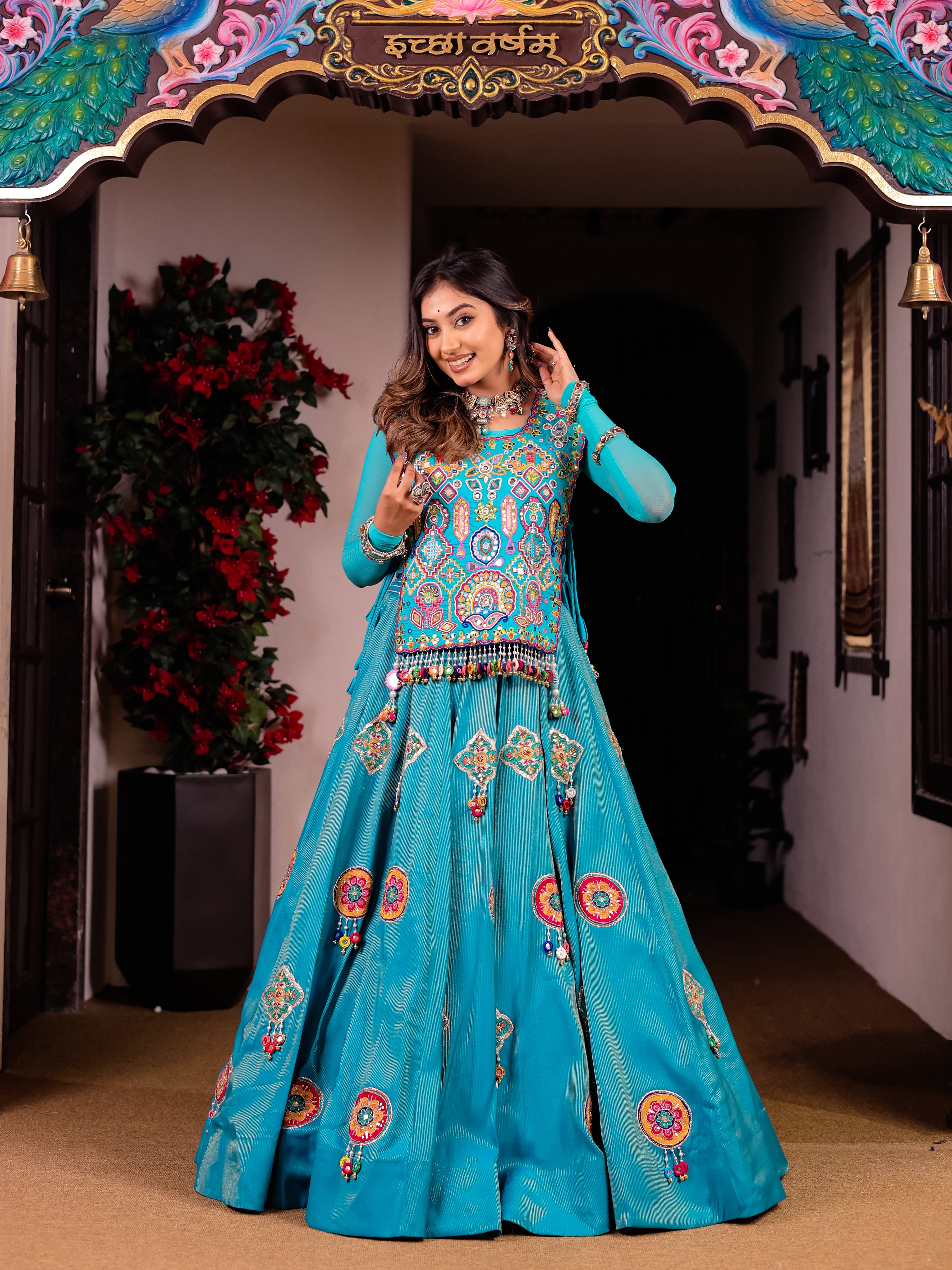 Firoz Sky Blue Handwork Malbari Silk Designer Set