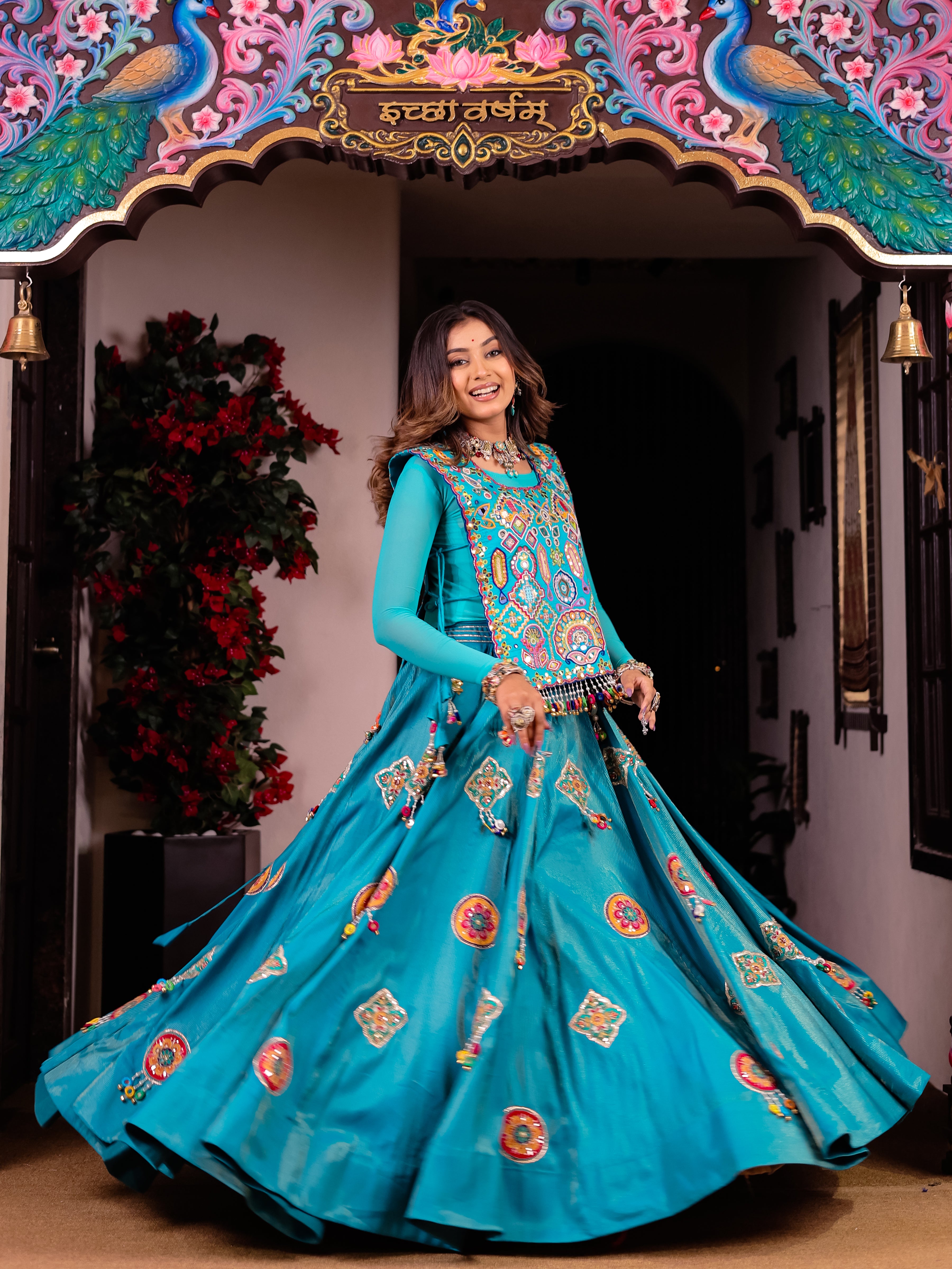 Firoz Sky Blue Handwork Malbari Silk Designer Set