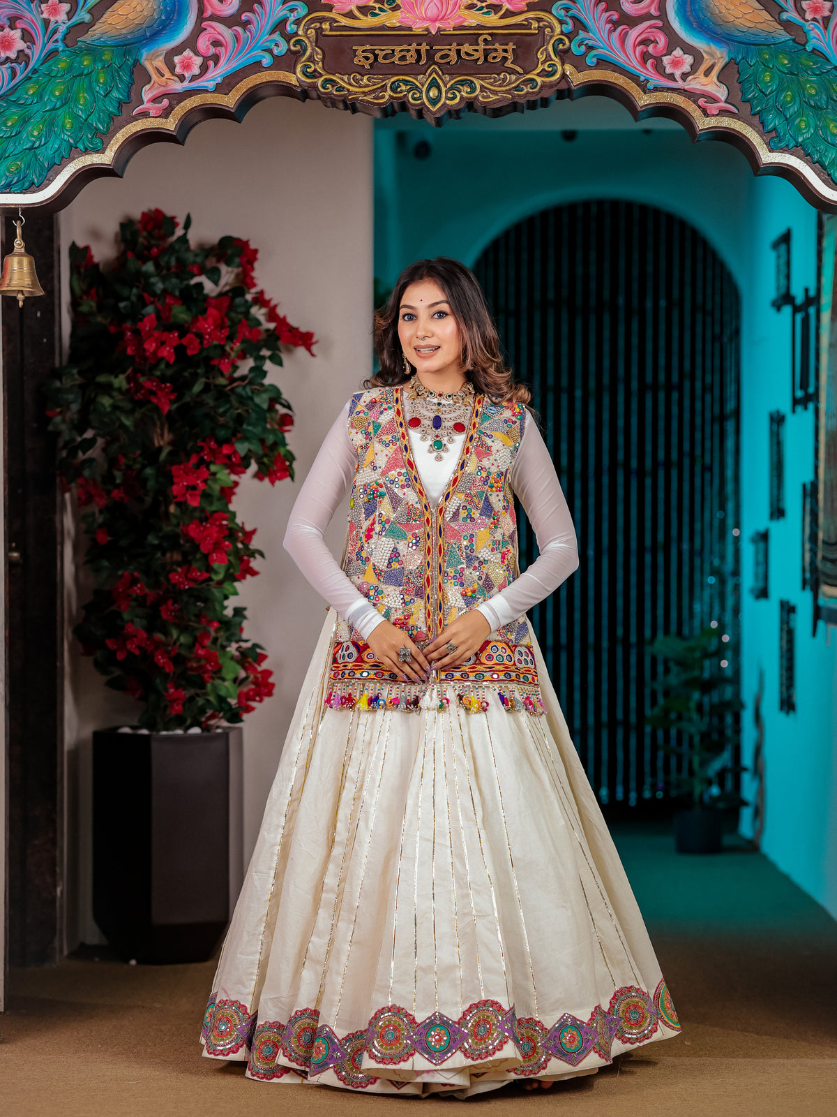 Off White Hand Work Chaniya Choli with Jacket – Mal Cotton Ethnic Set