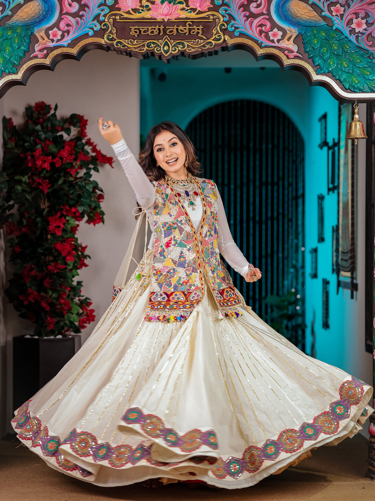 Off White Hand Work Chaniya Choli with Jacket – Mal Cotton Ethnic Set