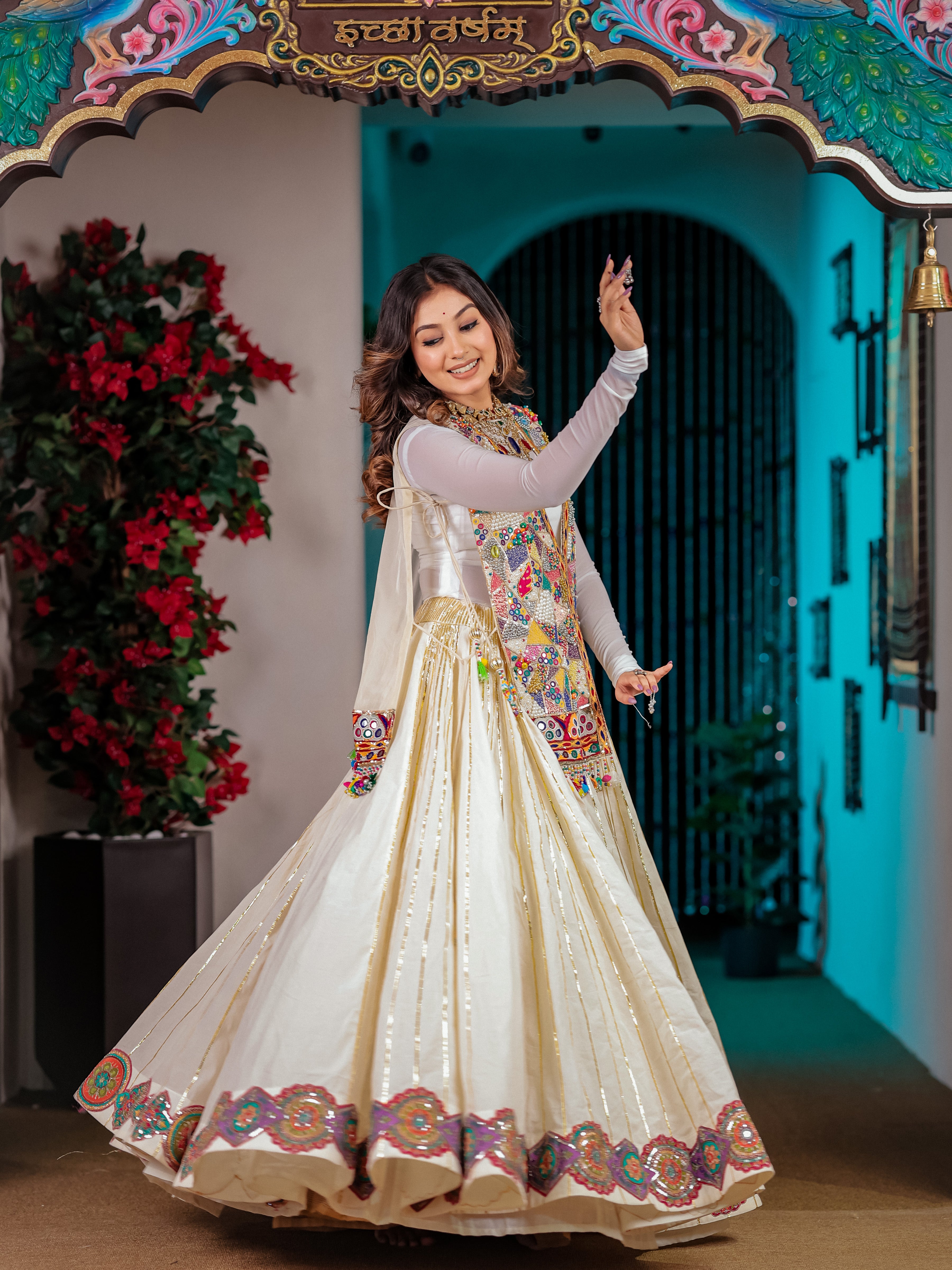Off White Hand Work Chaniya Choli with Jacket – Mal Cotton Ethnic Set