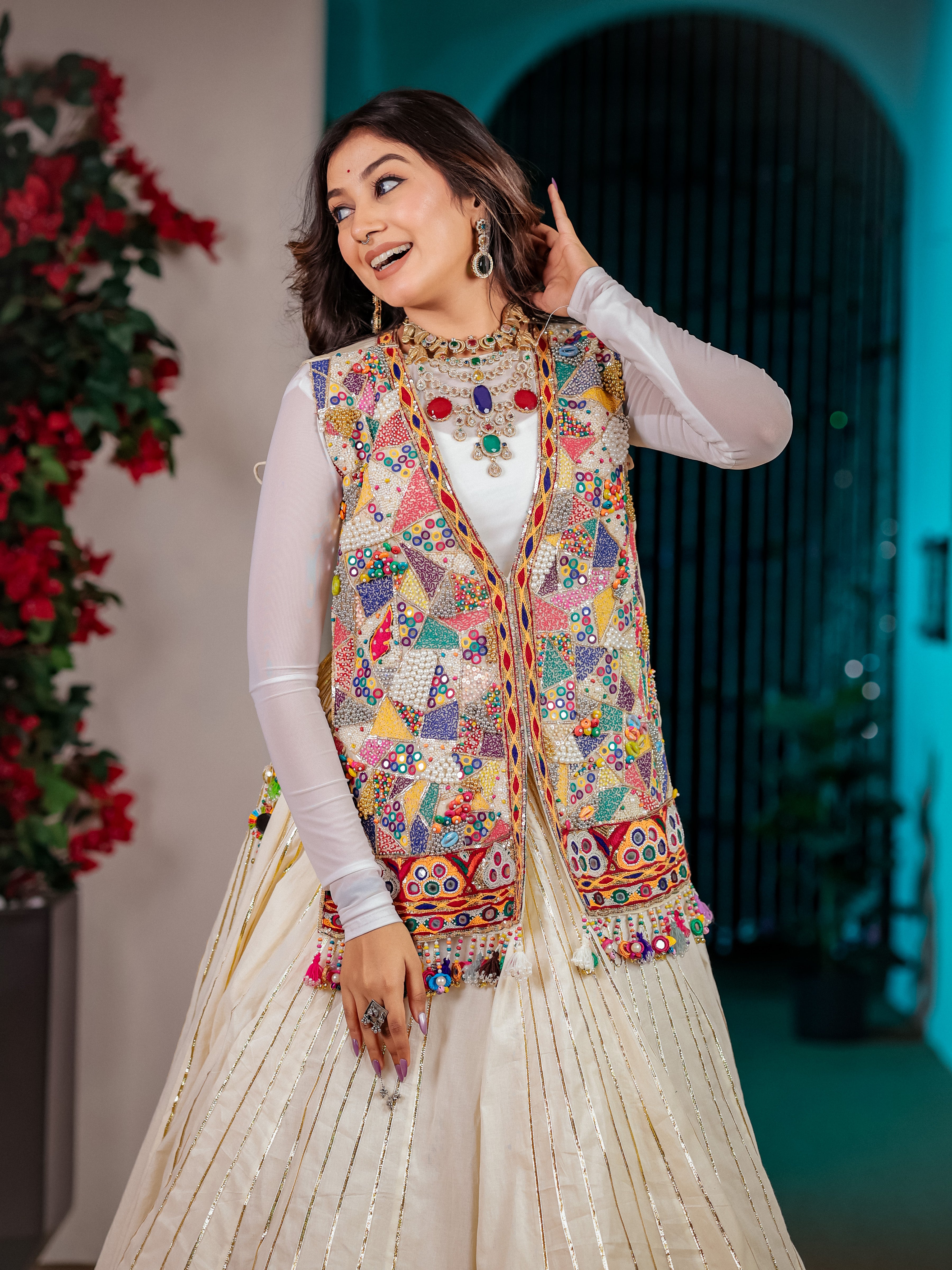 Off White Hand Work Chaniya Choli with Jacket – Mal Cotton Ethnic Set