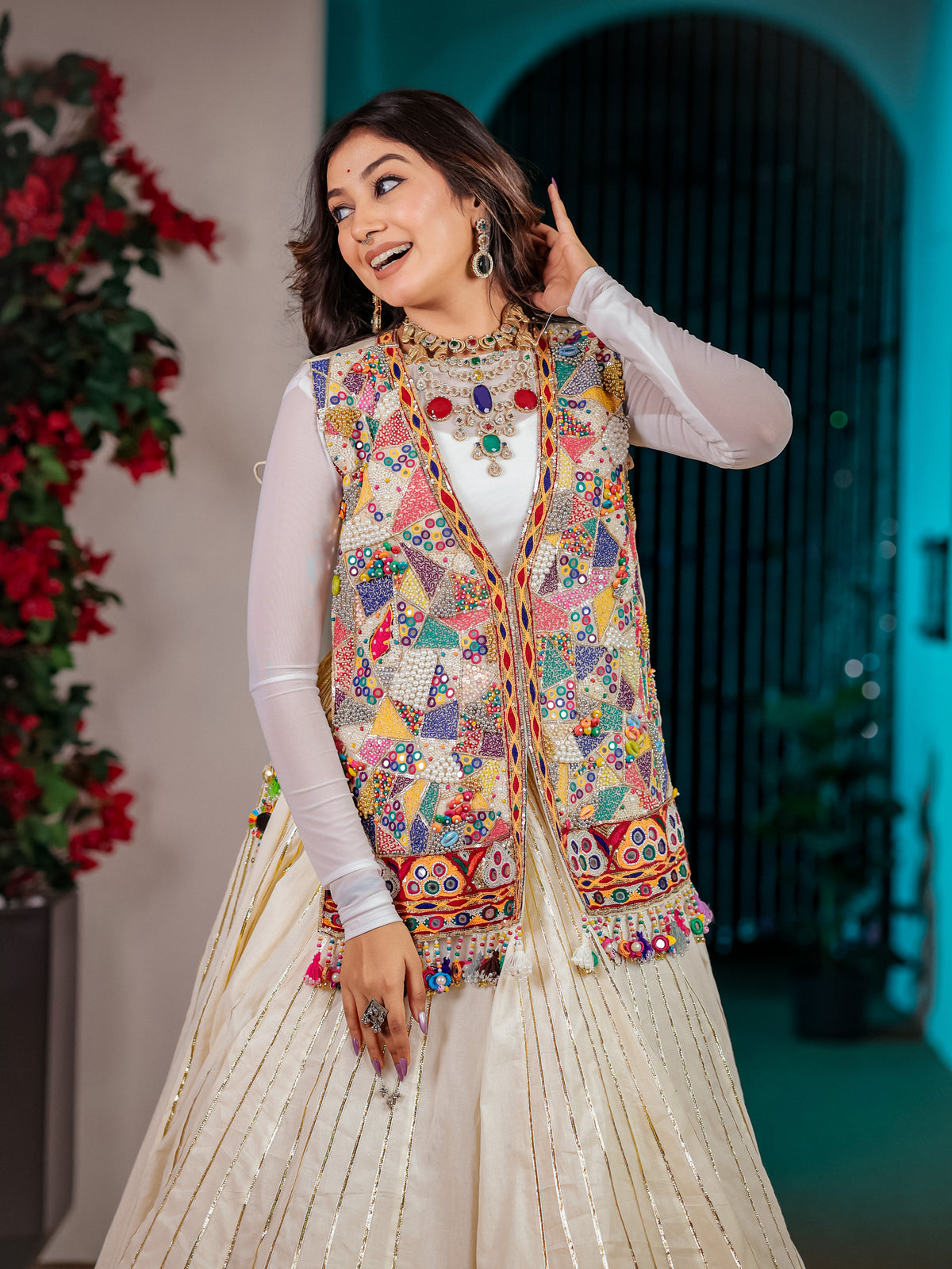 Off White Hand Work Chaniya Choli with Jacket – Mal Cotton Ethnic Set