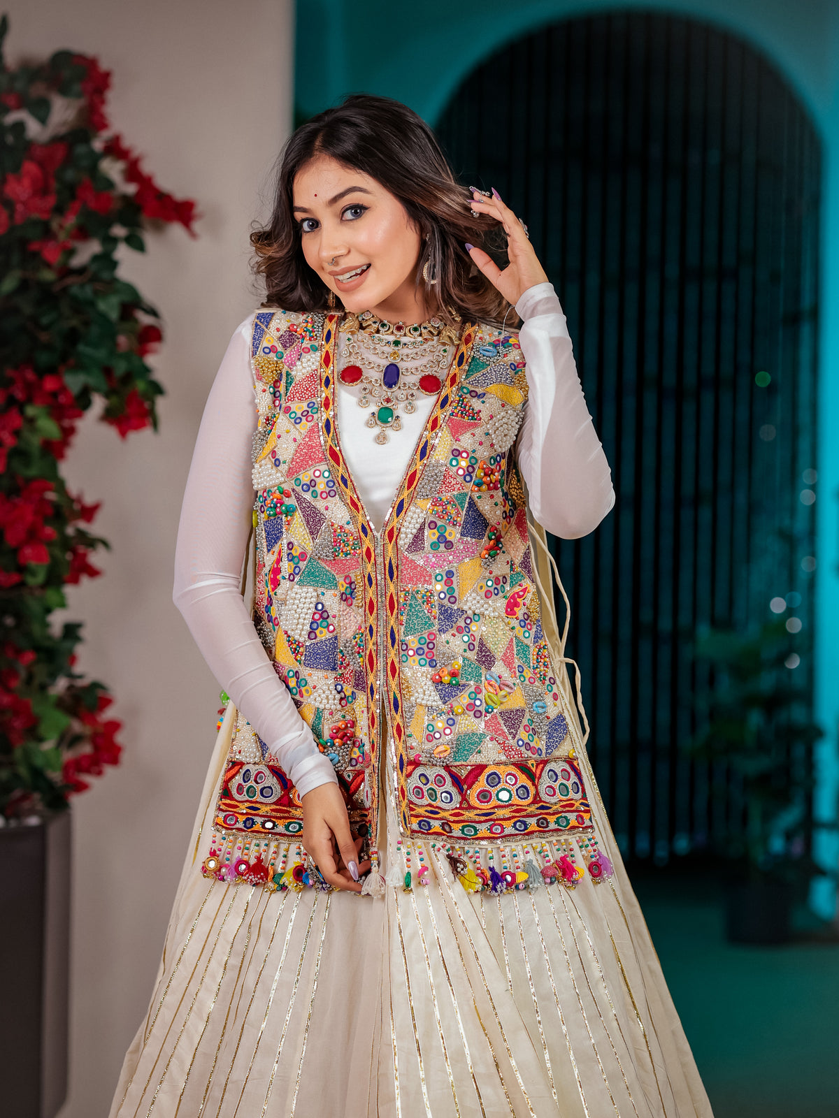 Off White Hand Work Chaniya Choli with Jacket – Mal Cotton Ethnic Set