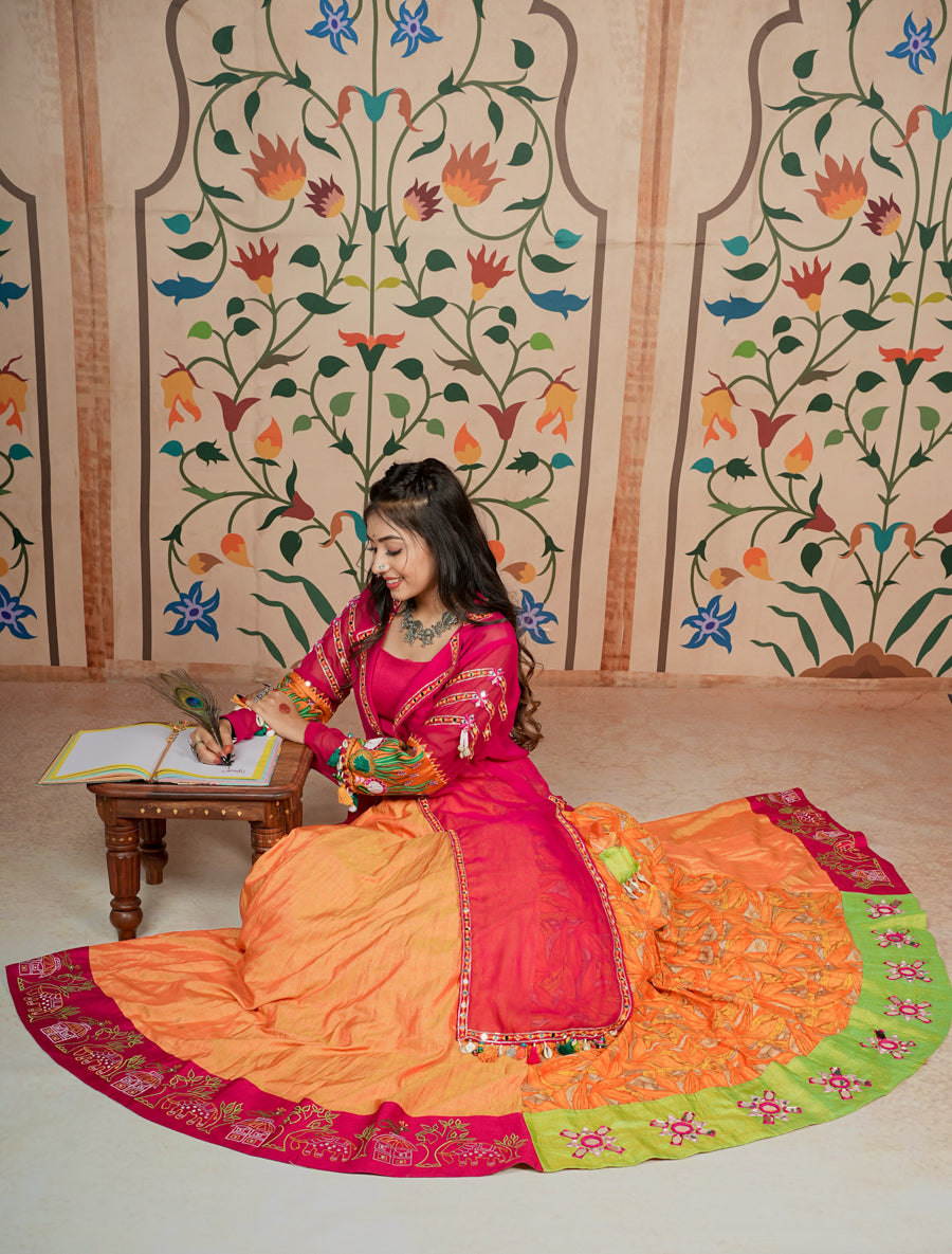 Orange ,Rani (Pink) Lehenga