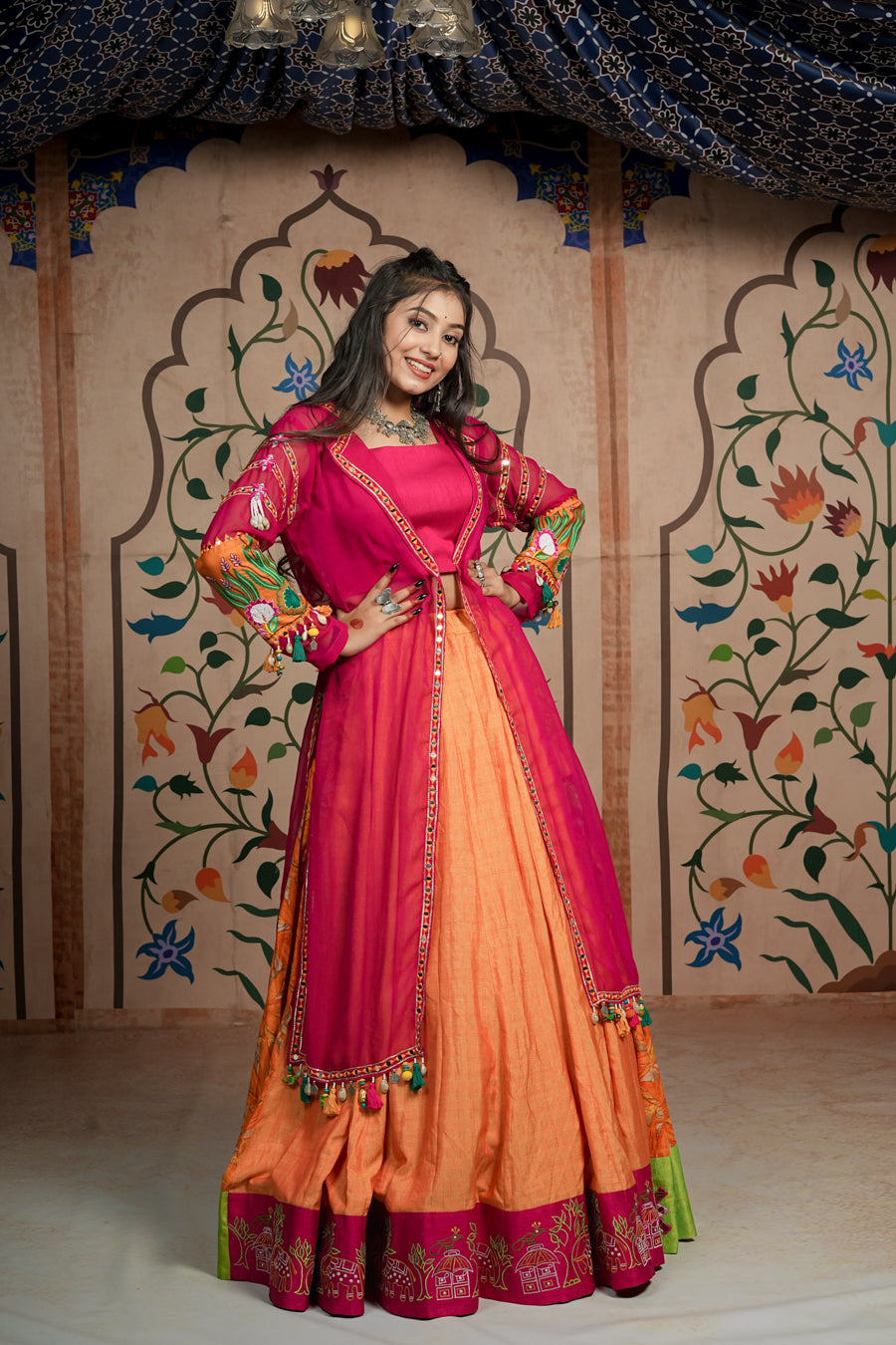 Orange ,Rani (Pink) Lehenga