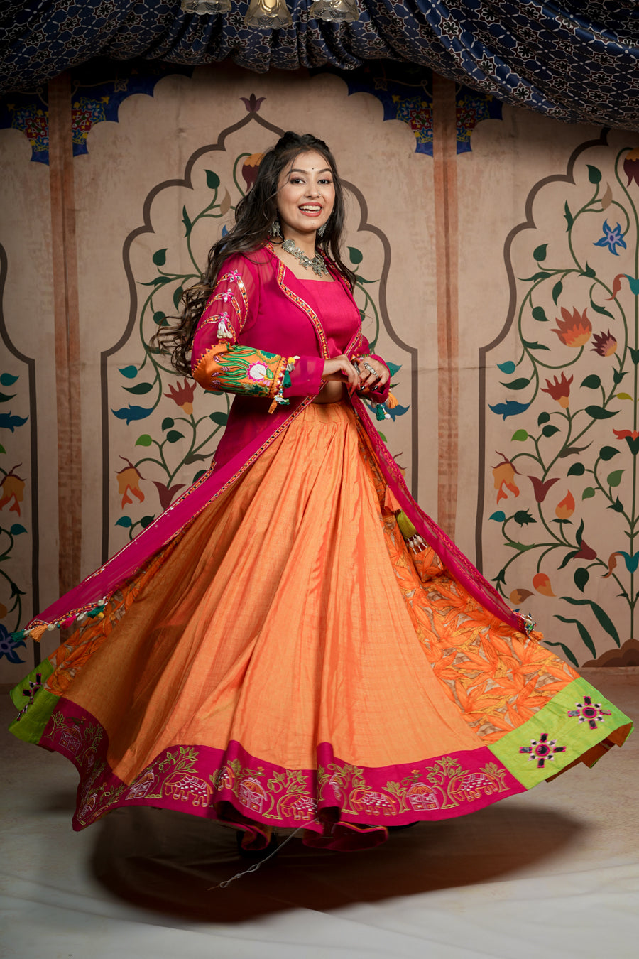 Orange ,Rani (Pink) Lehenga