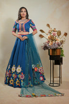 Royal Blue Flower Lehenga