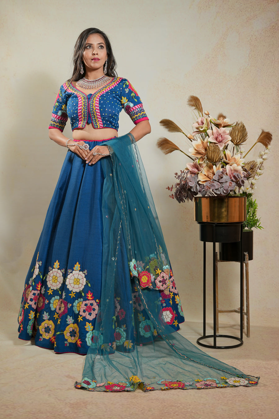 Royal Blue Flower Lehenga