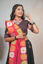 Black and Pink Flower Lehenga