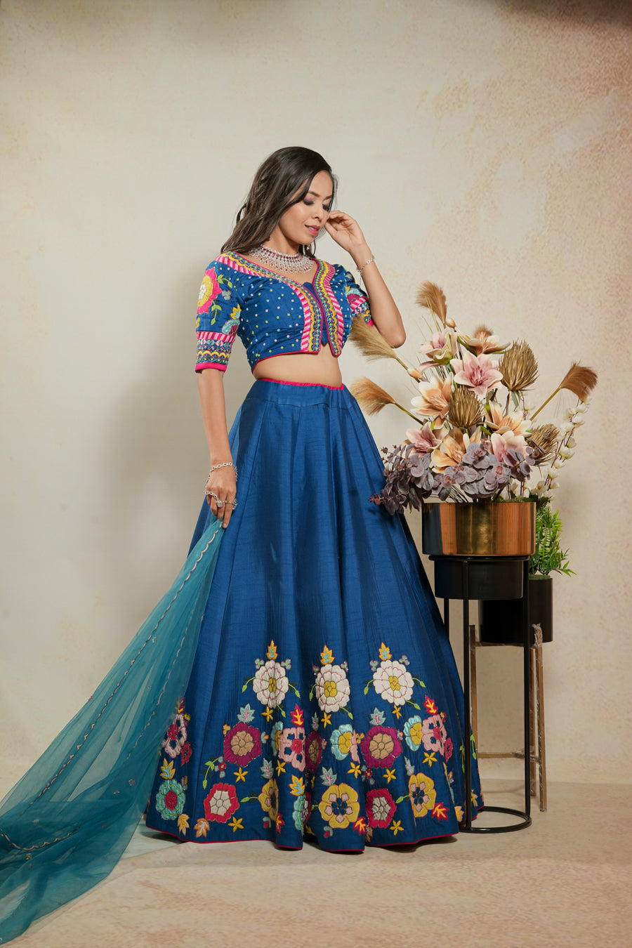 Royal Blue Flower Lehenga