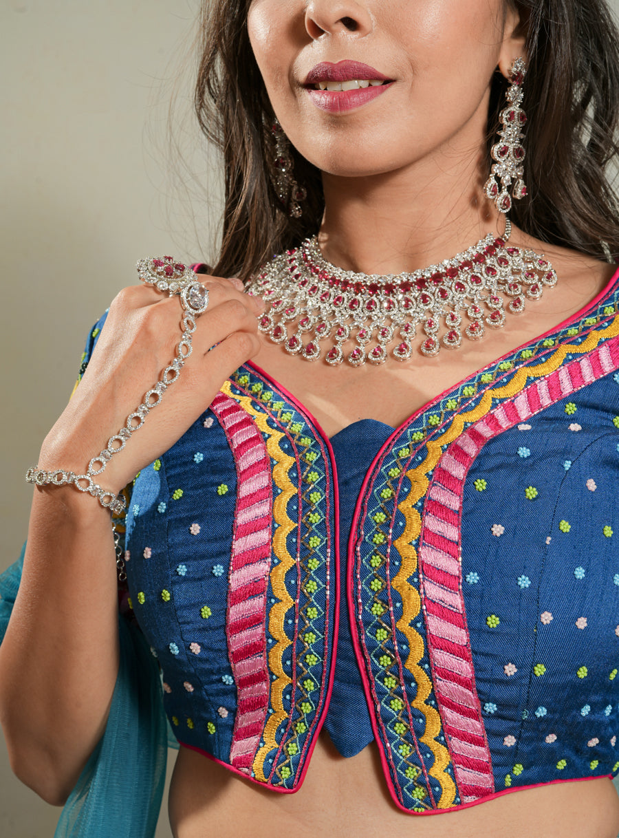 Royal Blue Flower Lehenga