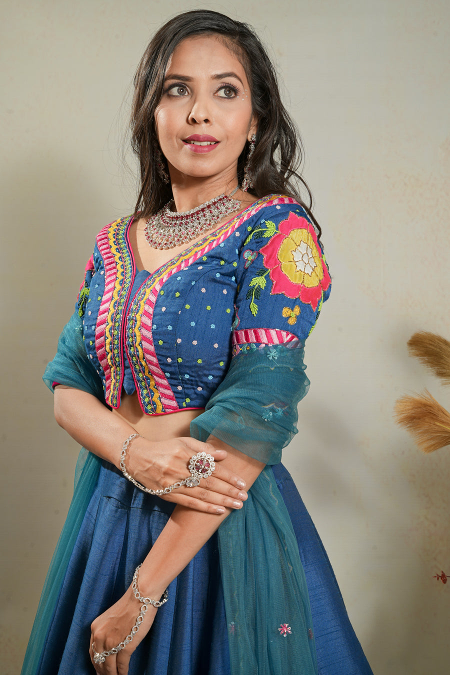 Royal Blue Flower Lehenga