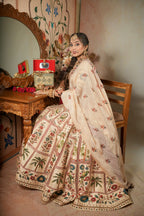 Off White Parrot Lehenga