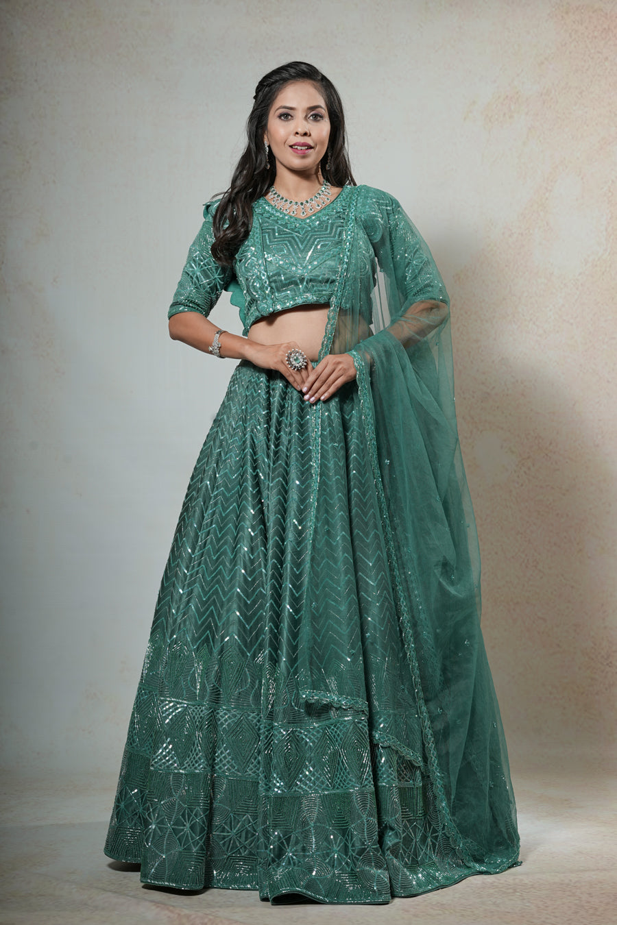 Dark Green Hand Work Lehenga