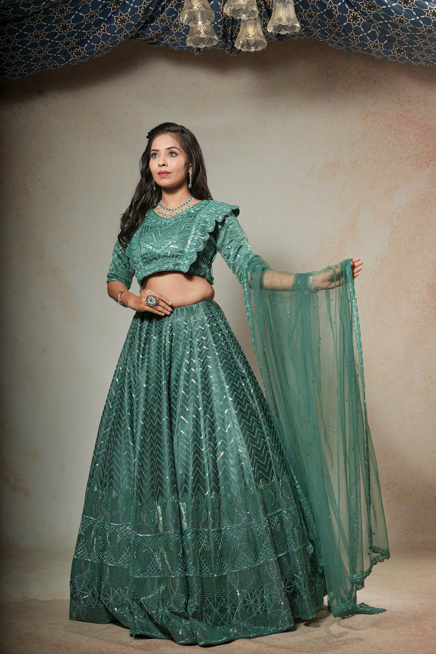 Dark Green Hand Work Lehenga