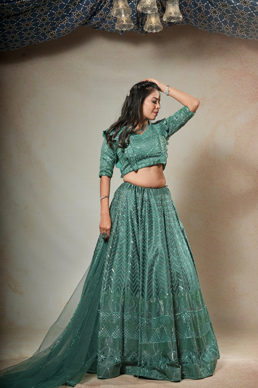 Dark Green Hand Work Lehenga