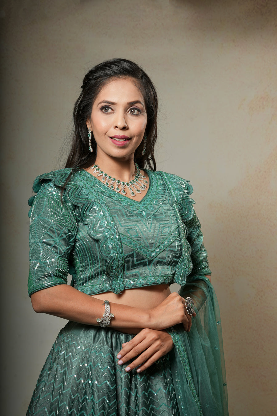 Dark Green Hand Work Lehenga