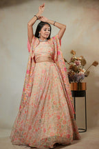 Peach Long Jacket Lehenga Set