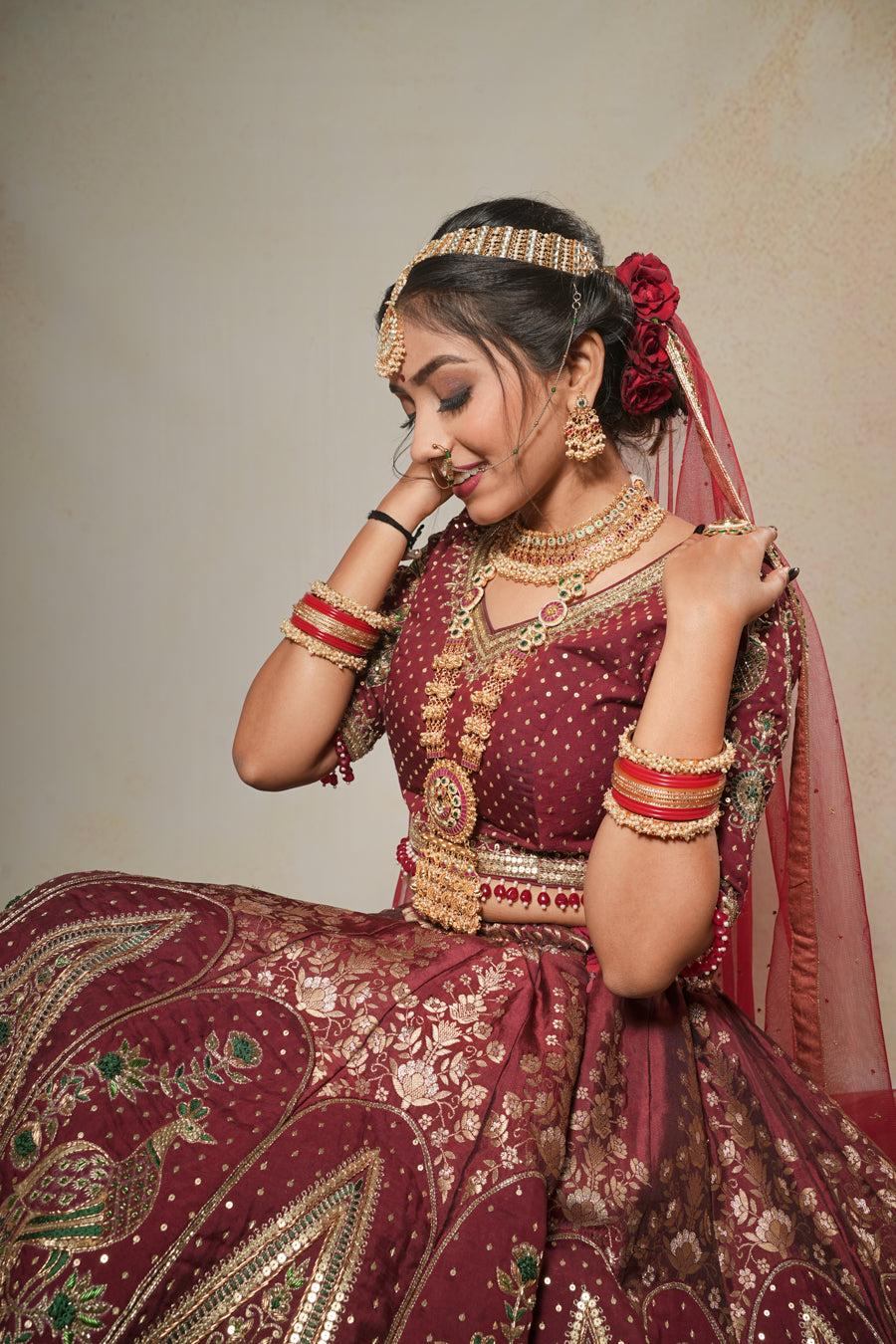 Peacock Maroon Lehenga