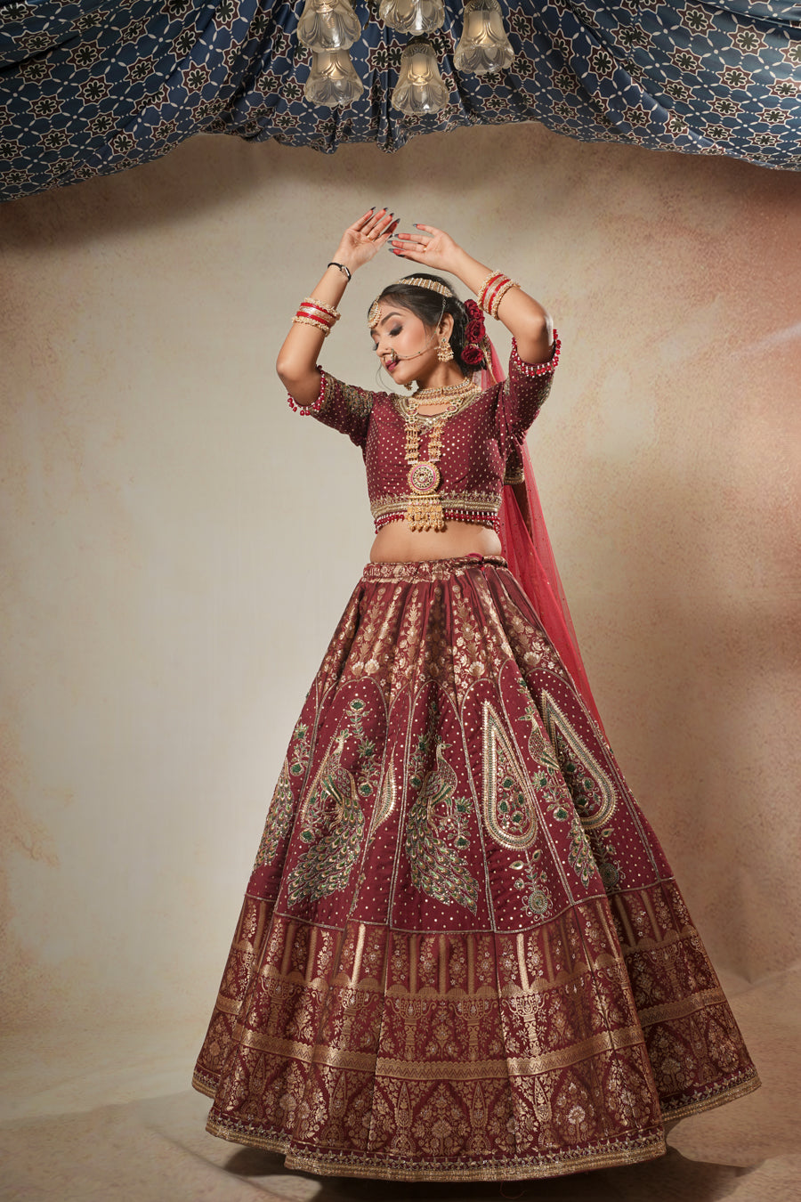 Peacock Maroon Lehenga
