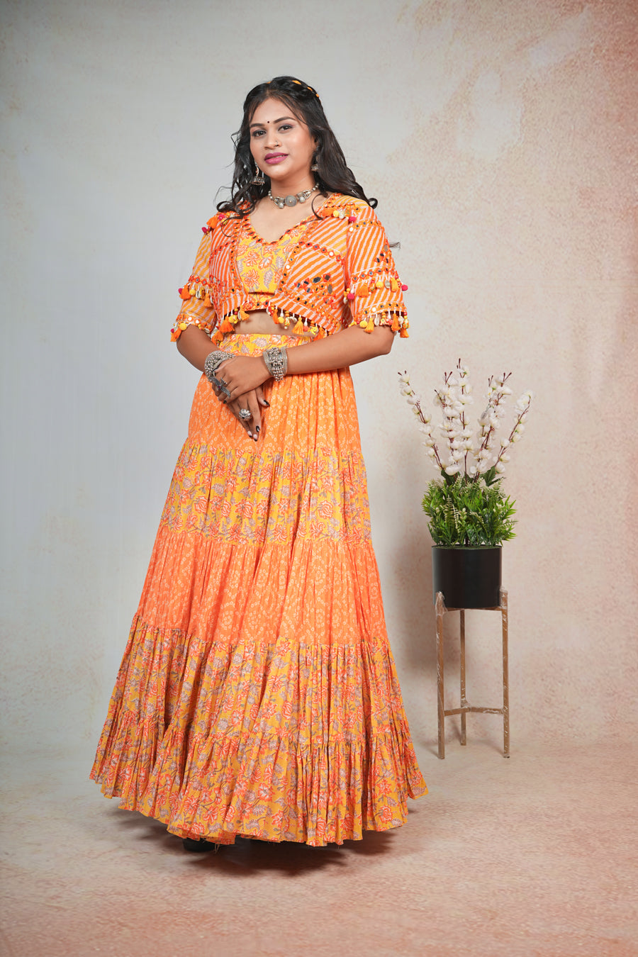 Orange Printed Lehenga