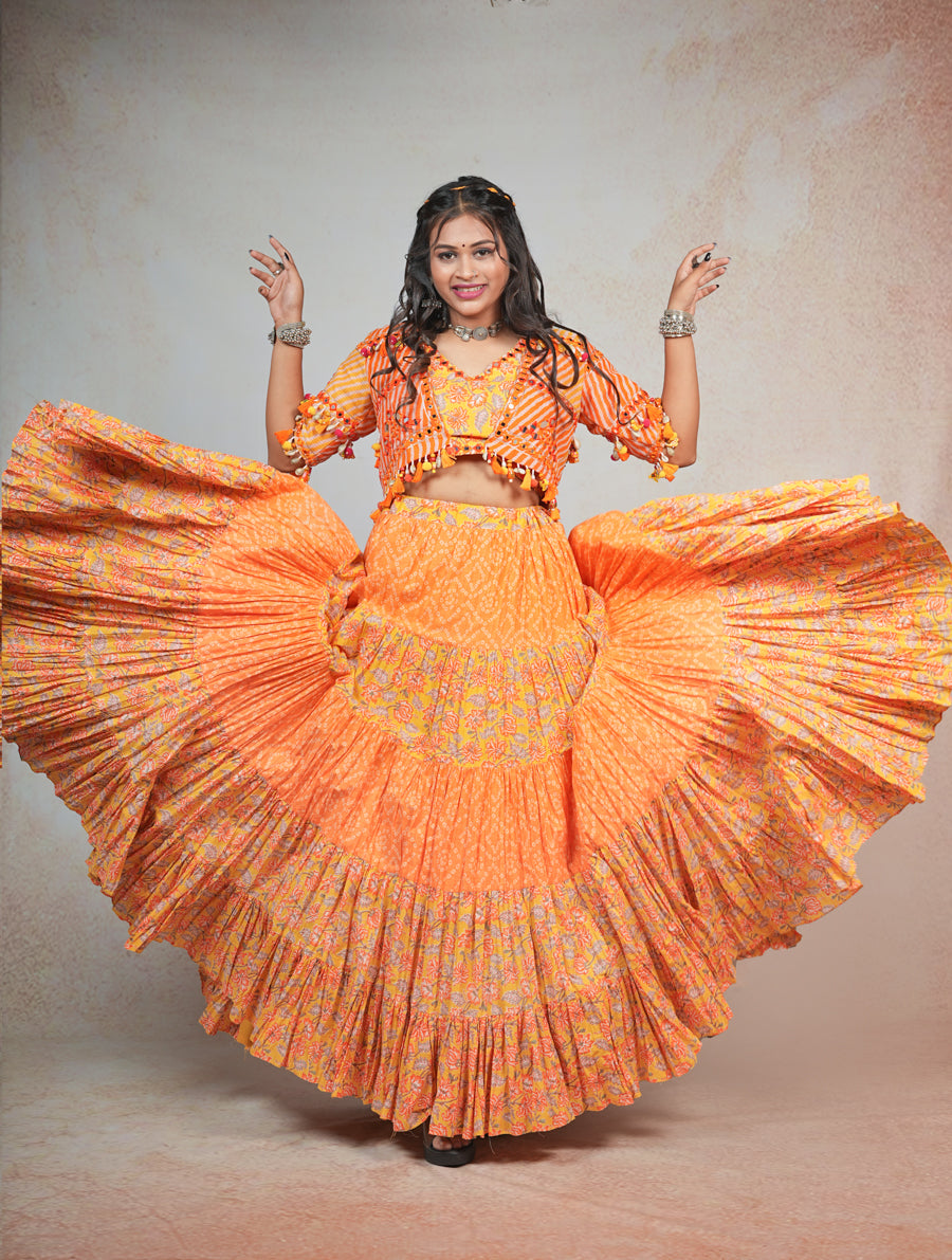 Orange Printed Lehenga