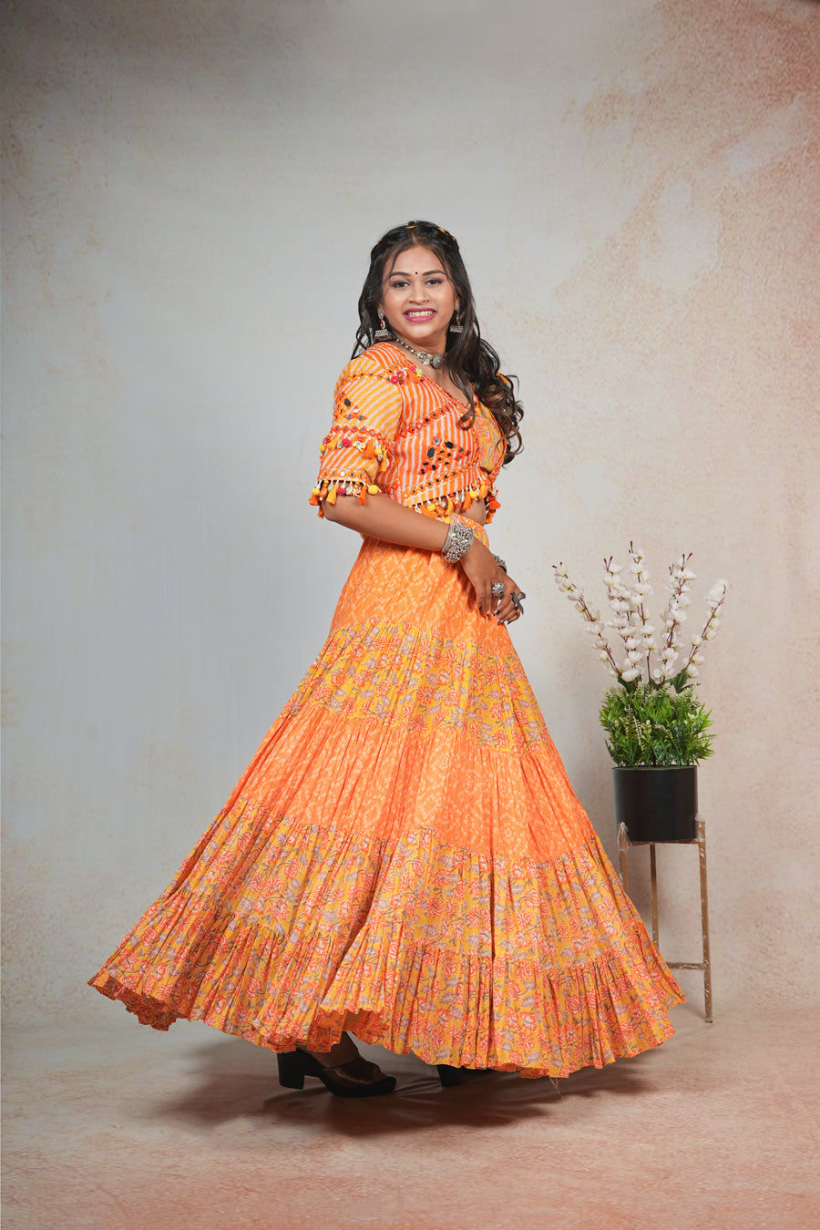 Orange Printed Lehenga