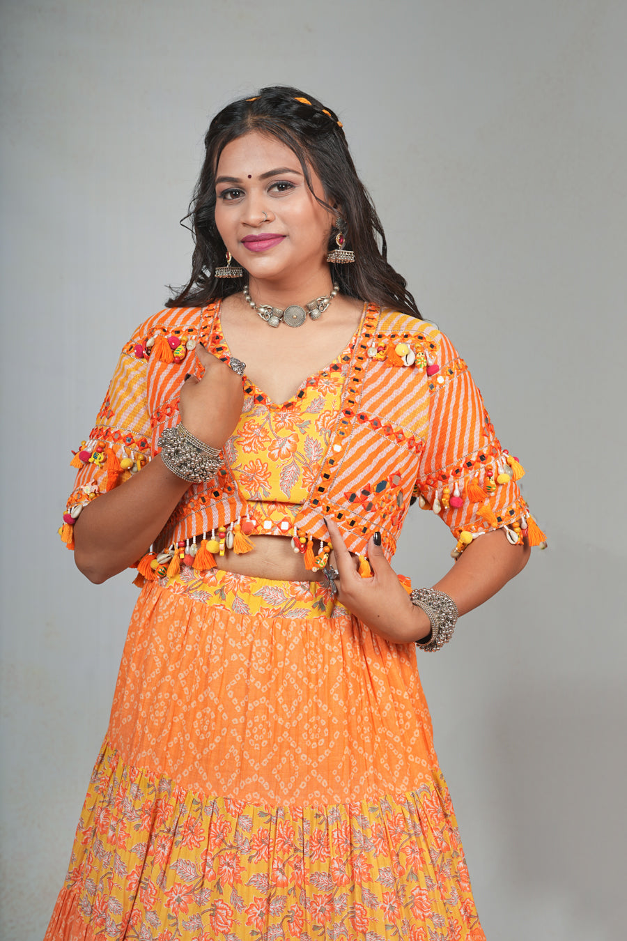 Orange Printed Lehenga