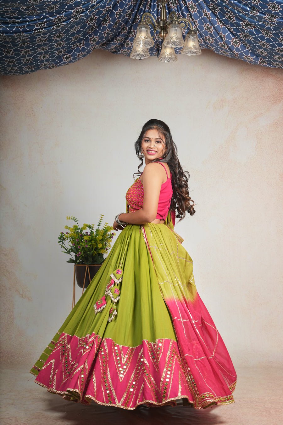 Parrot Moti Work Lehenga