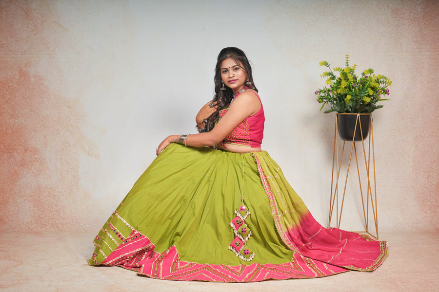 Parrot Moti Work Lehenga