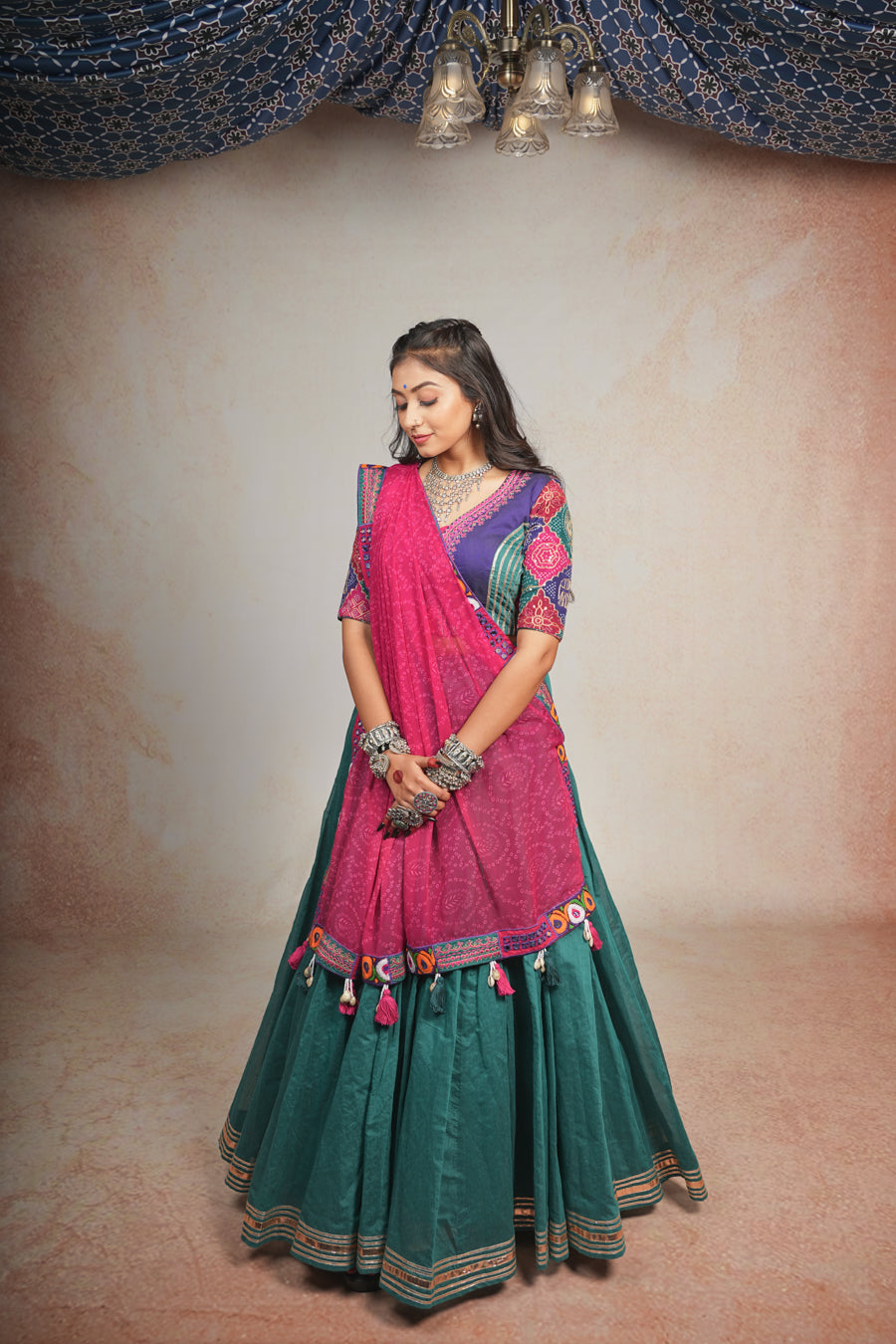 Rama and pink lehenga