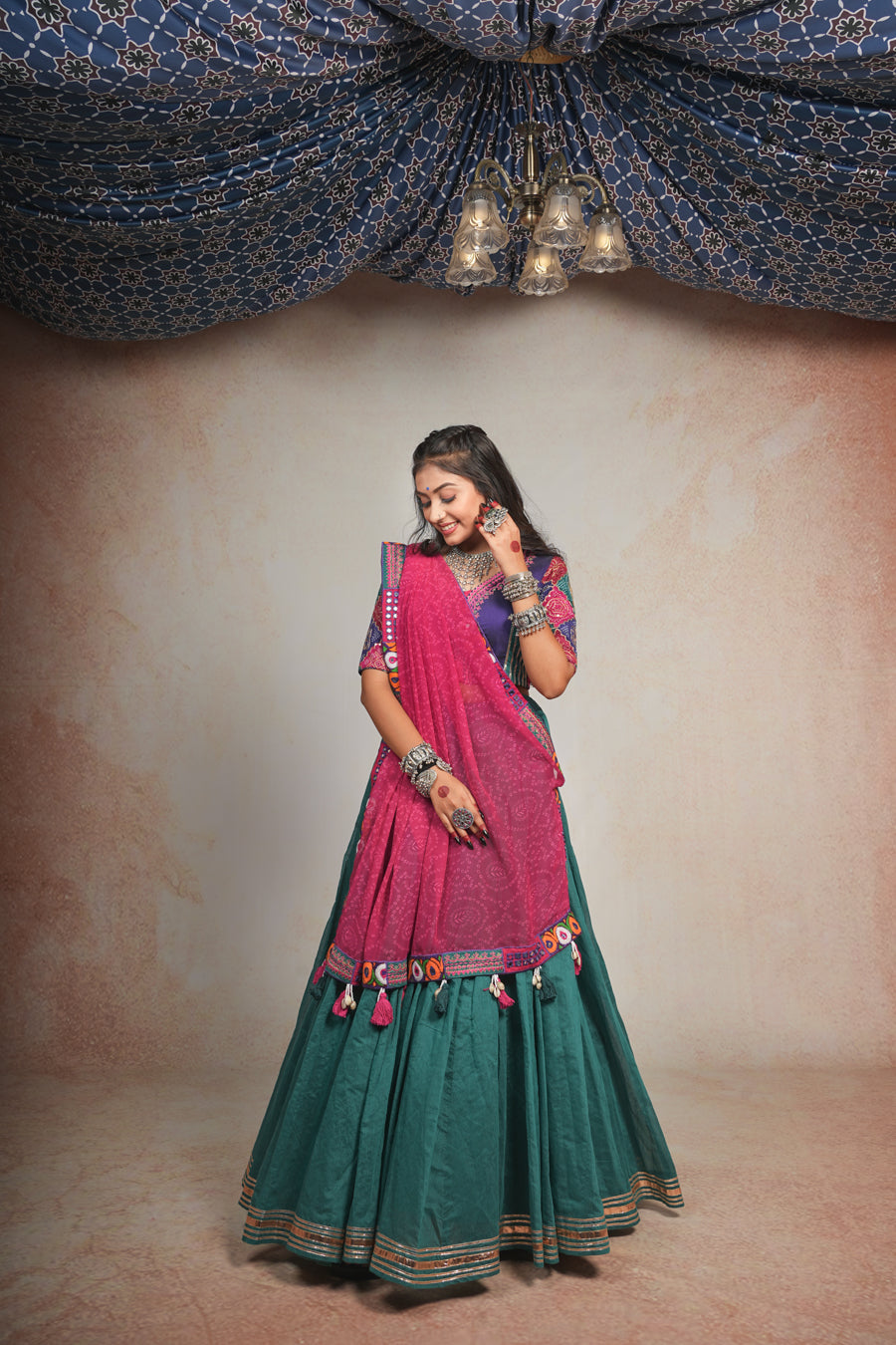 Rama and pink lehenga