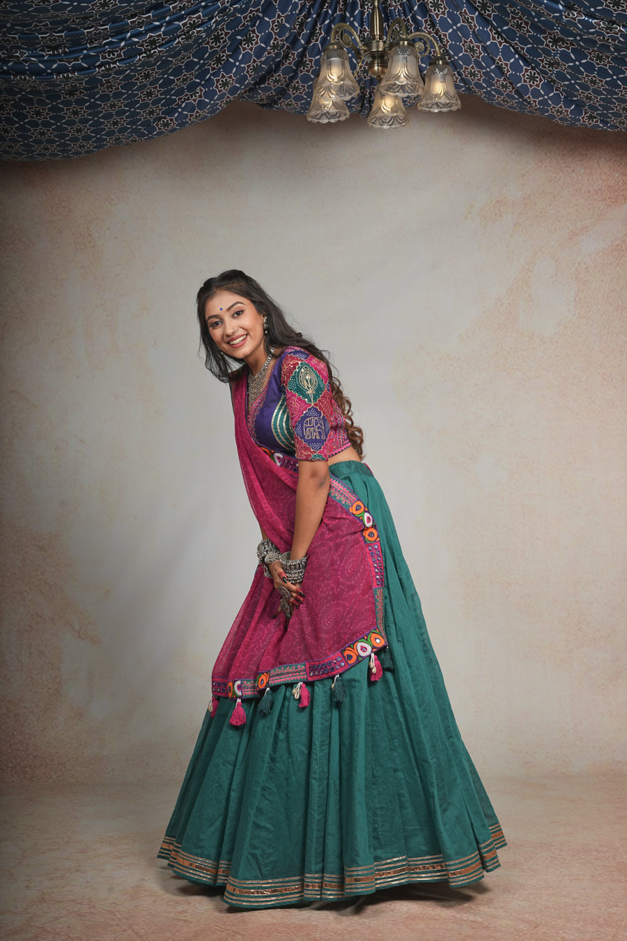 Rama and pink lehenga