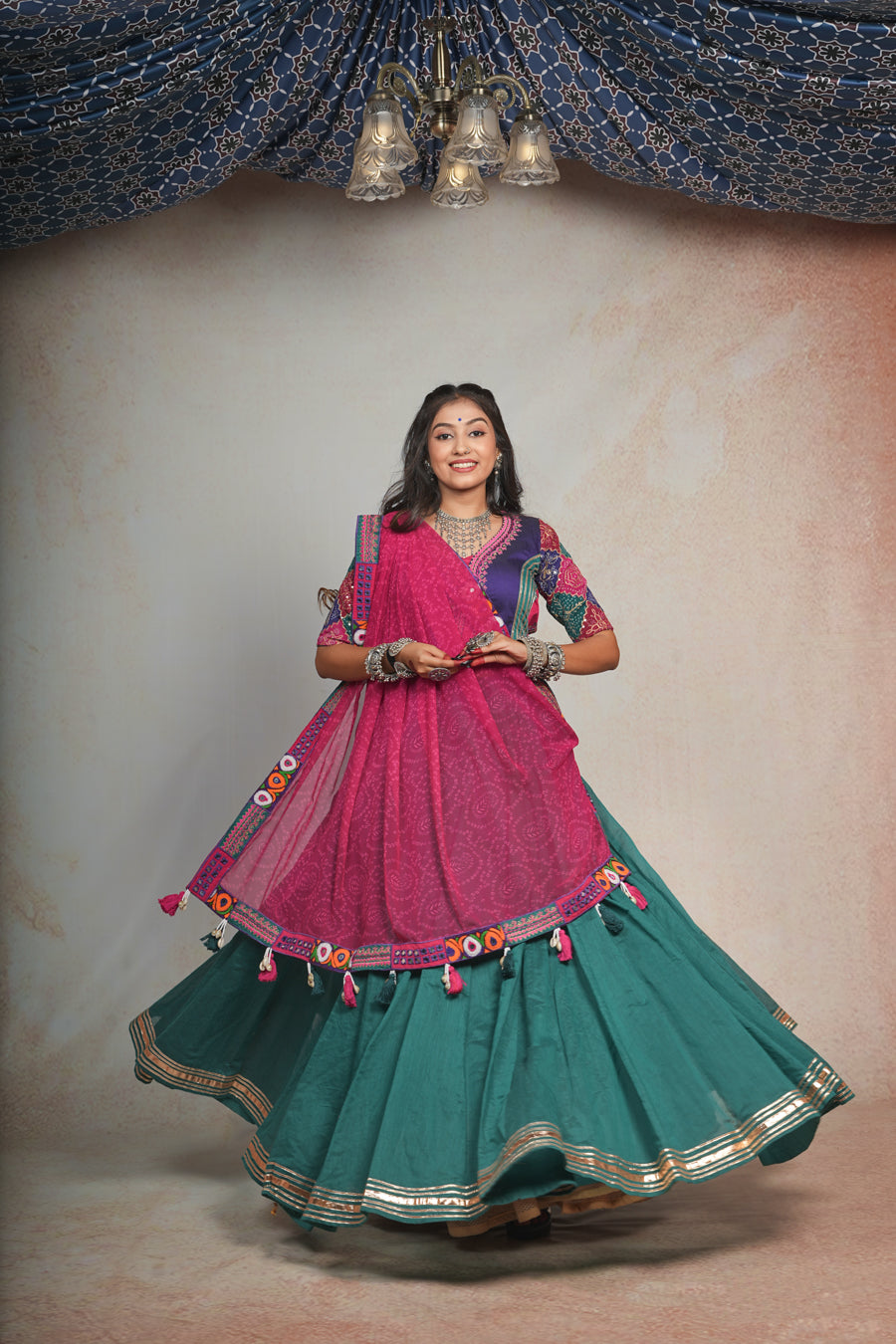 Rama and pink lehenga