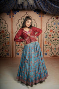 Maroon and sky blue Lehenga