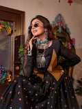 Black Handwork South Silk Designer Skirt, Spaghetti & Jacket Set
