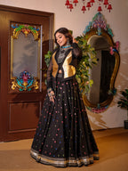 Black Handwork South Silk Designer Skirt, Spaghetti & Jacket Set