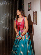 Pink Firozi Handwork Khadi & Organza Designer Skirt Set
