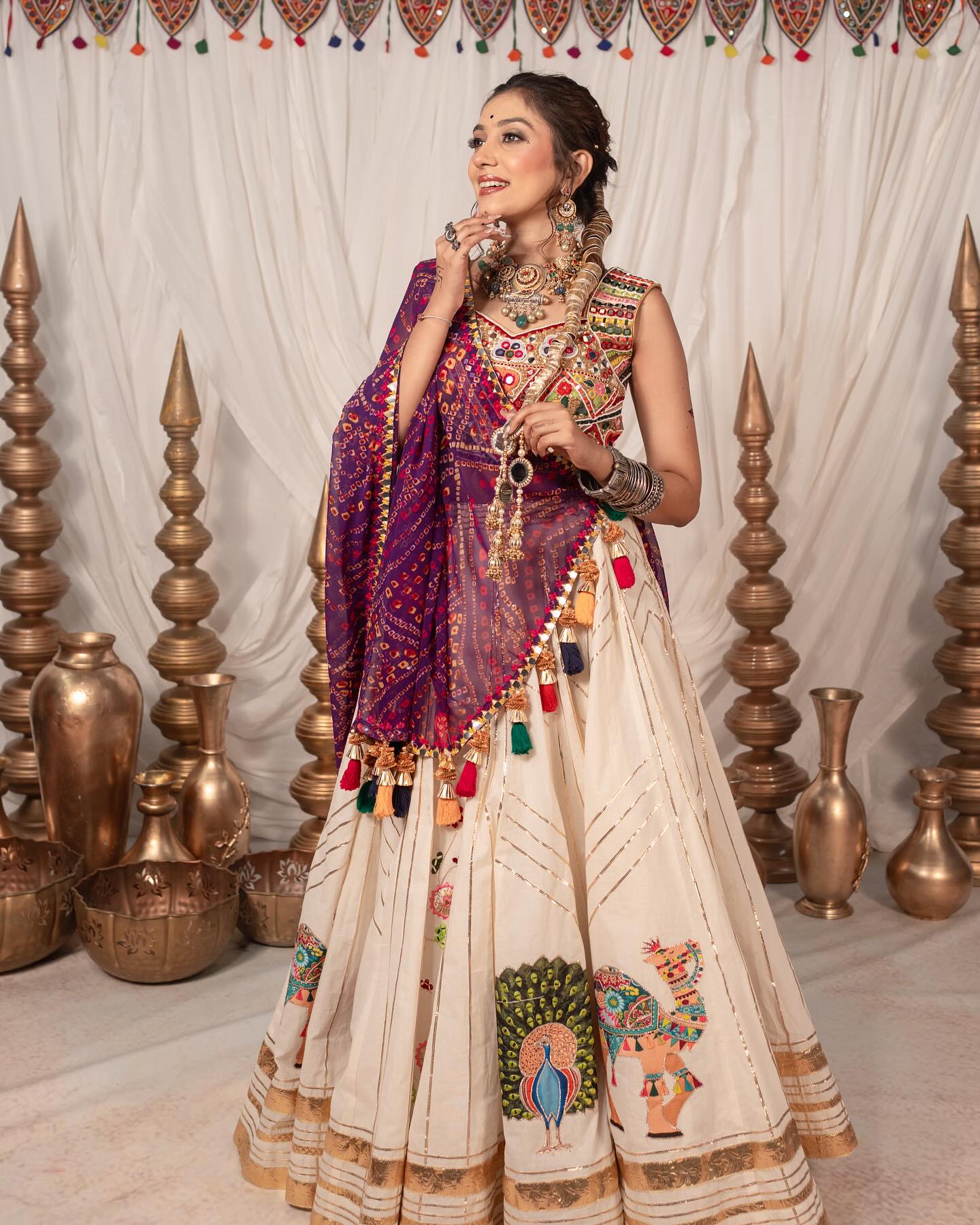 Off-White and Pink Lehenga