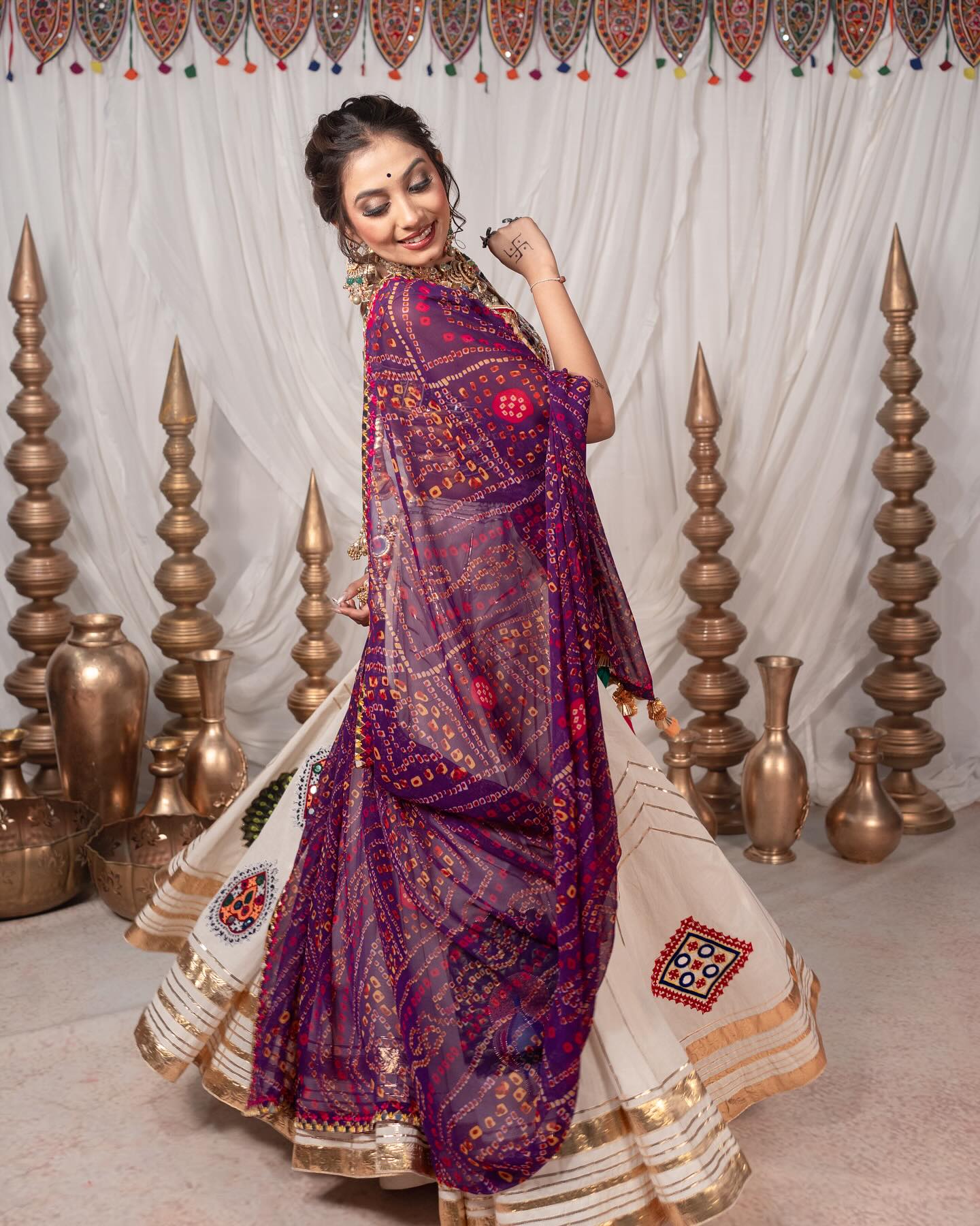 Off-White and Pink Lehenga