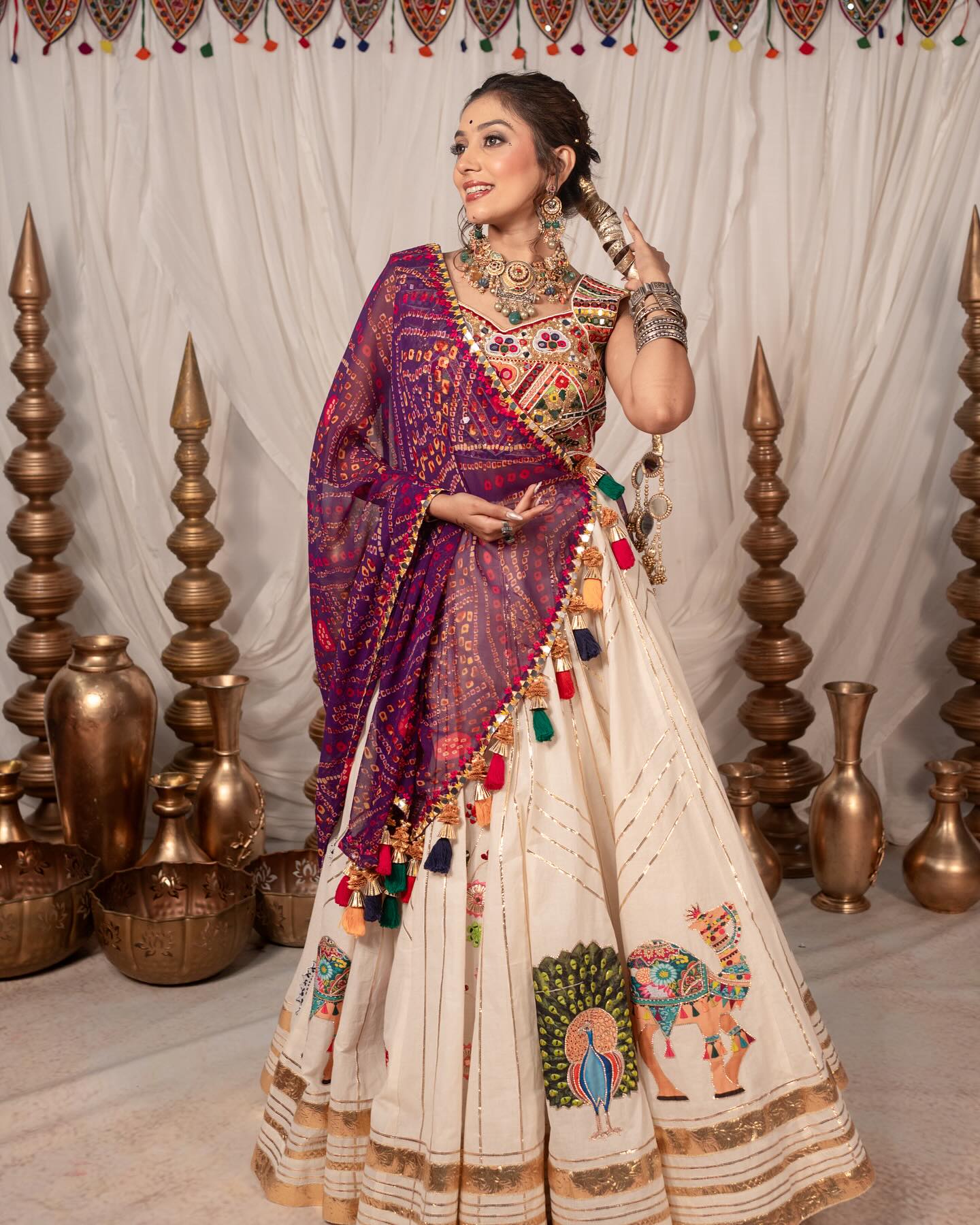 Off-White and Pink Lehenga
