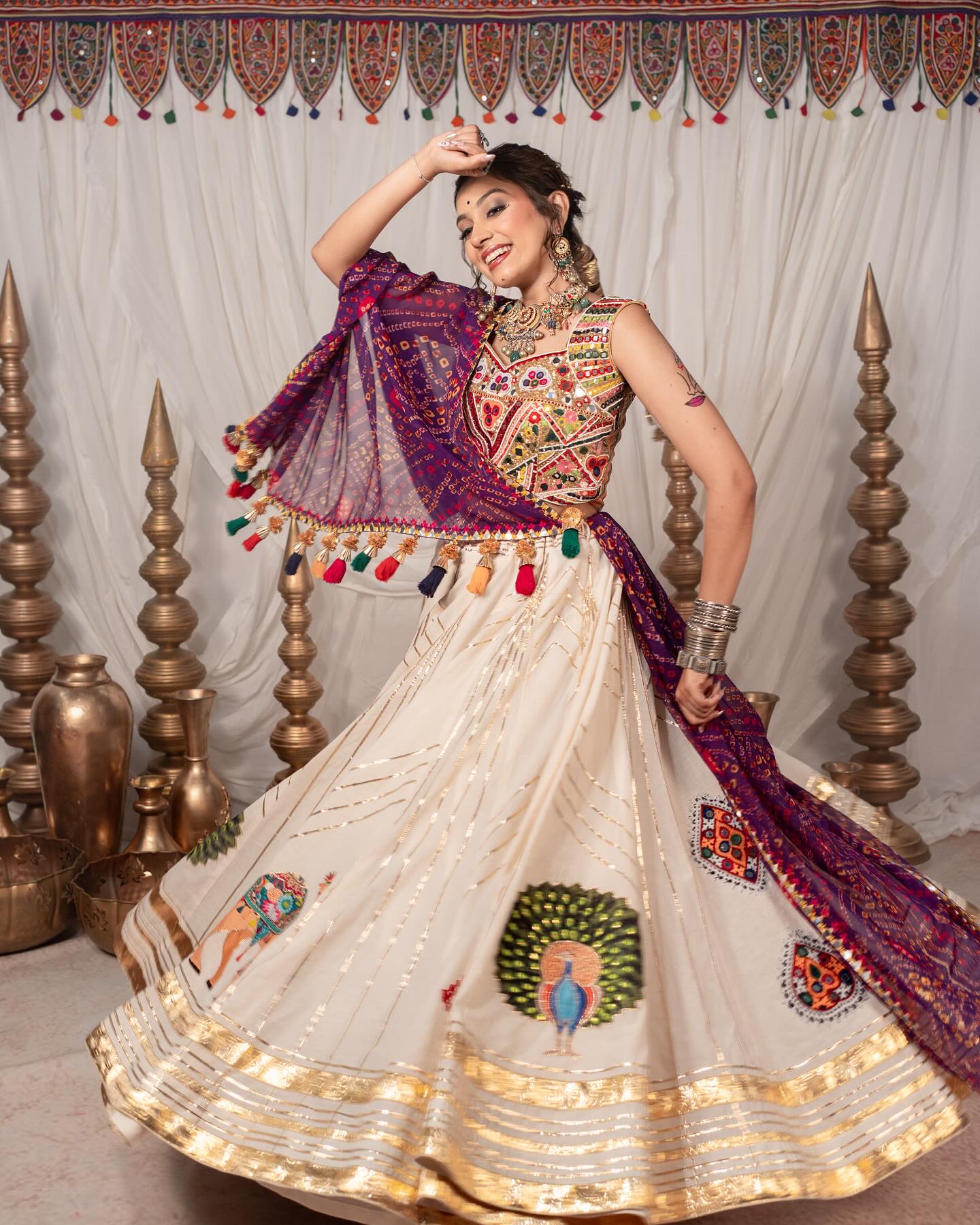 Off-White and Pink Lehenga