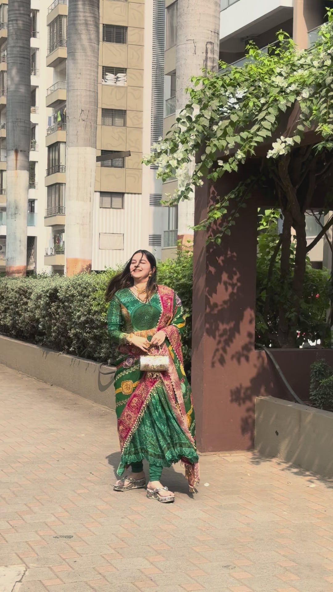 Green Bandhani Silk Anarkali Suit for Women
